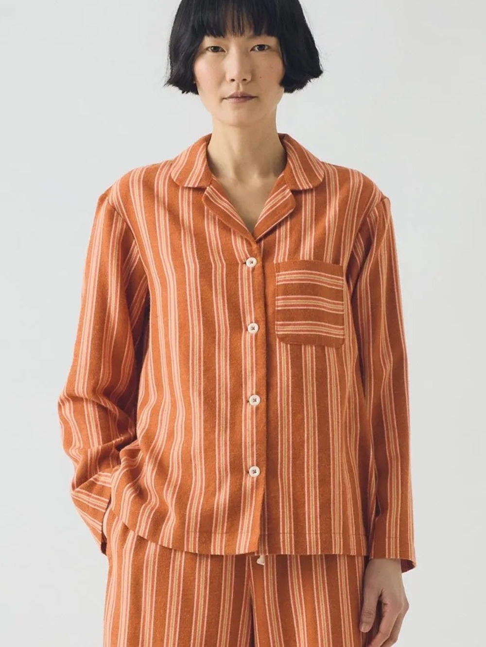 NWT Toast Womens Forte Stripe Flannel Pajamas Top Longsleeve Auburn/Nasturtium M